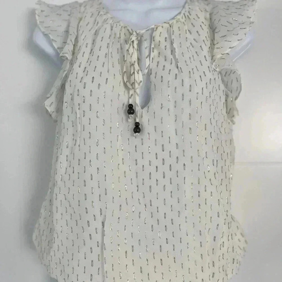 RAMY BROOK NY/ Silk blend blouse/ Off-white with colourful foil detail/Size US M - Picture 5 of 13